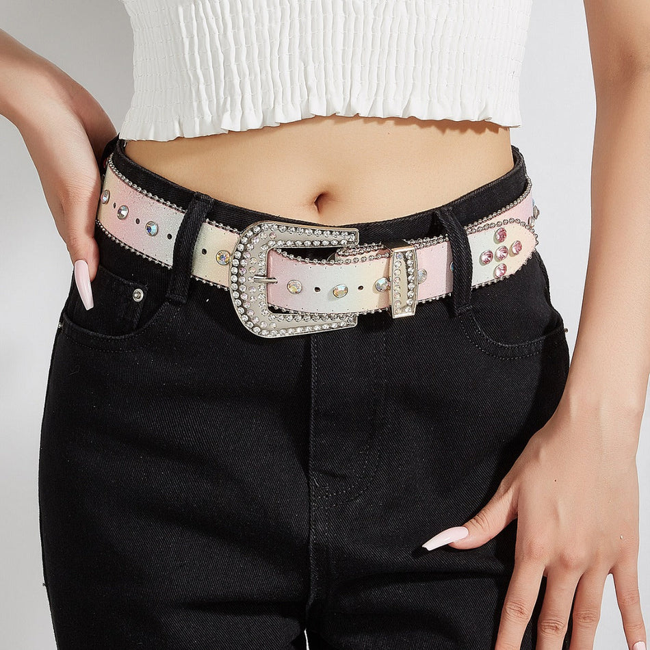 Women's Rhinestone Beaded Belt – Colorful Y2K Decorative Jeans