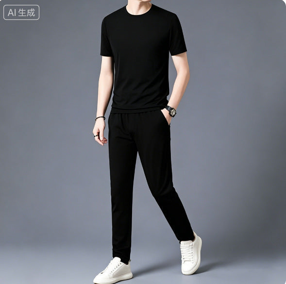 Men's Black Ice-Feel Sports T-Shirt & Shorts Suit