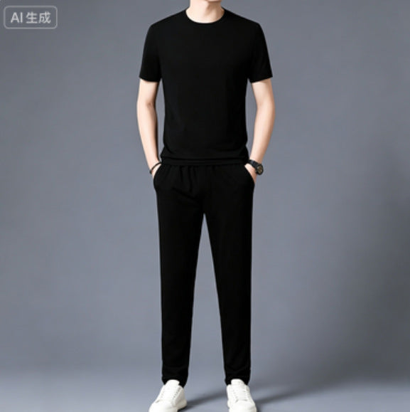 Men's Black Ice-Feel Sports T-Shirt & Shorts Suit