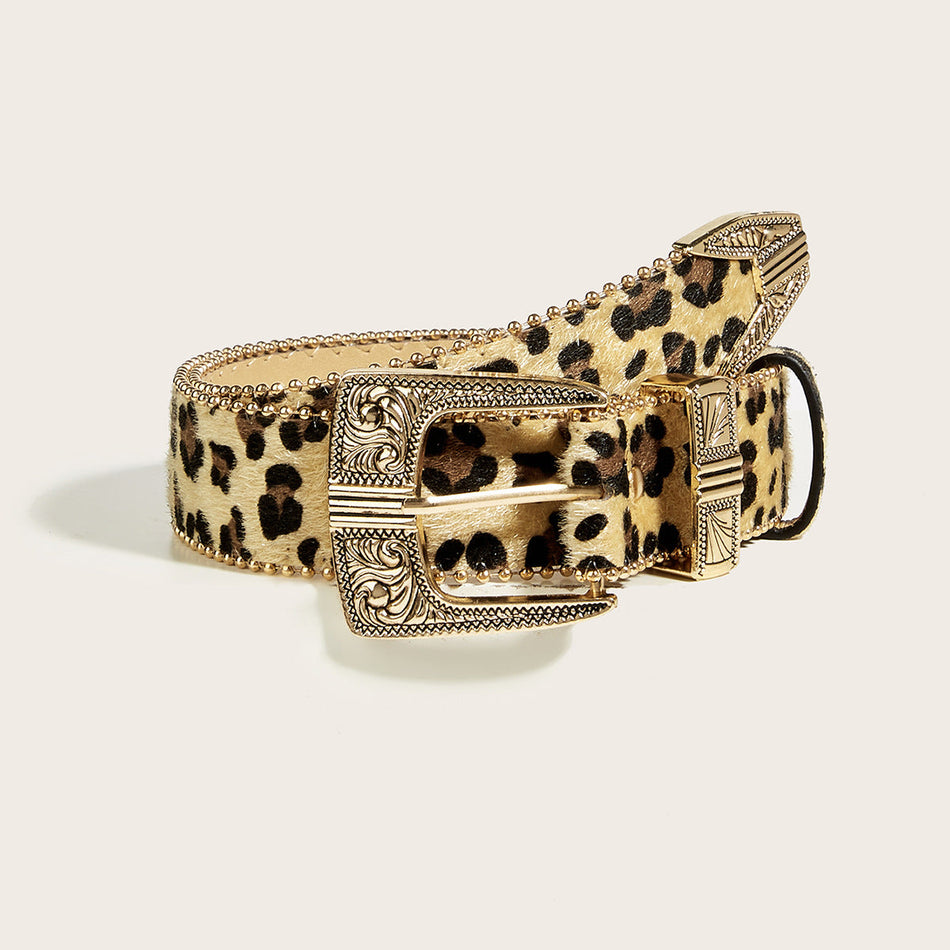 Women's Leopard Print Faux Fur Retro Fashion Belt