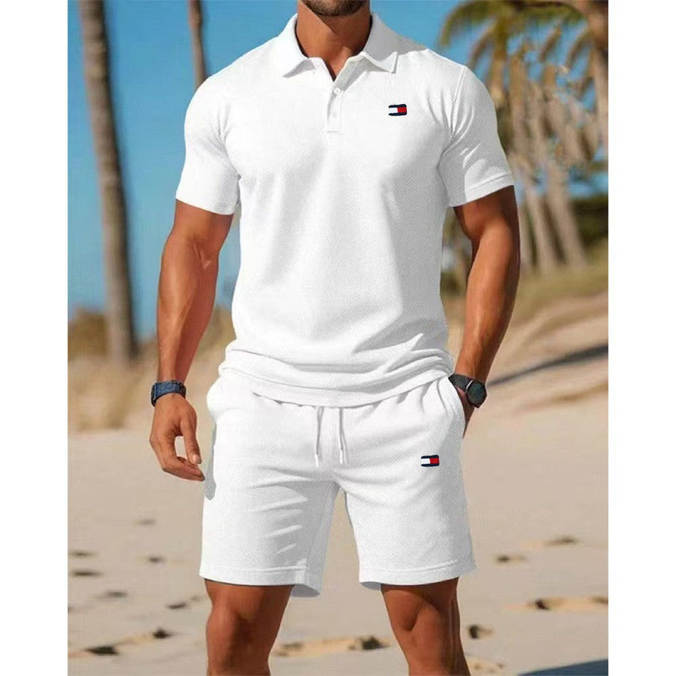 Men's Loose Printed Polo Shirt & Shorts Set