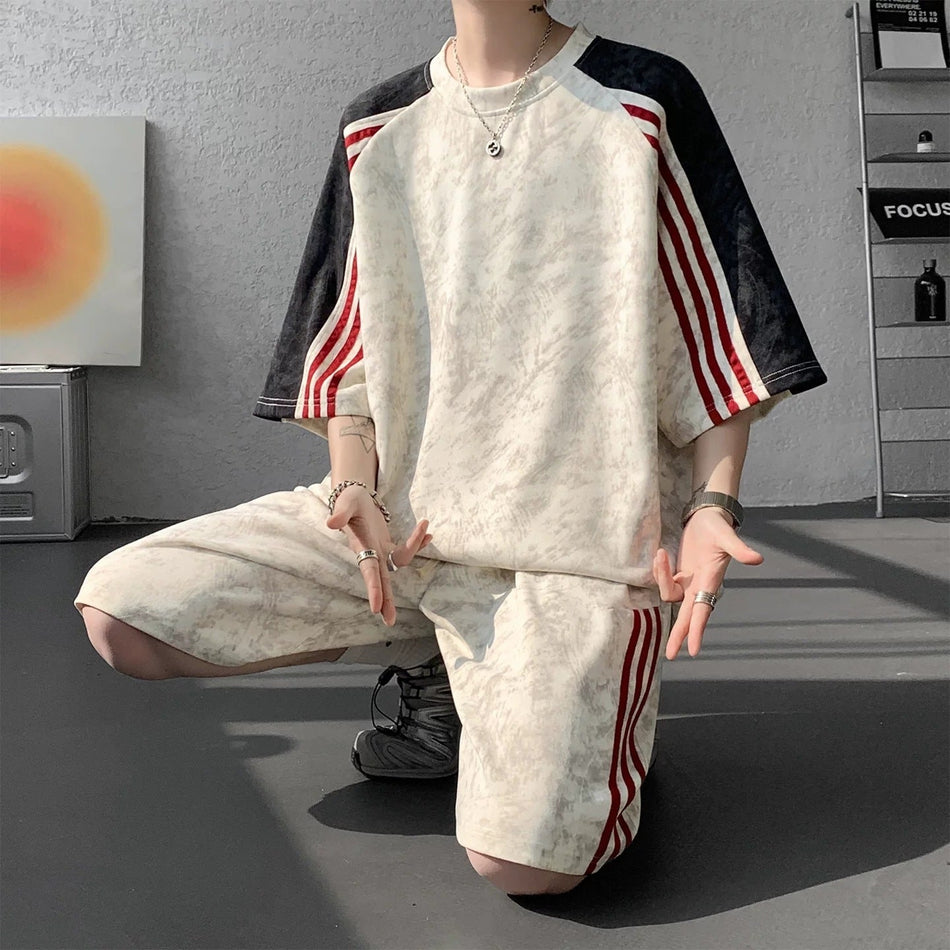 Men's Striped Short-Sleeve & Shorts Suit