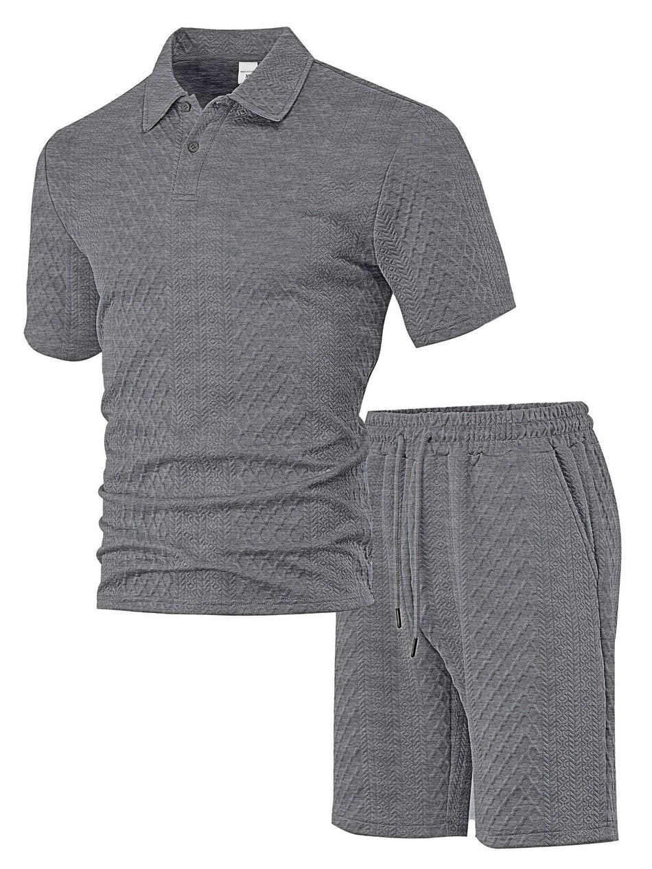 Men's Textured Polo Shirt & Shorts Suit