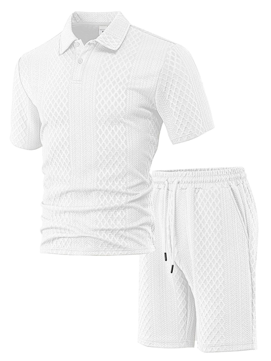 Men's Textured Polo Shirt & Shorts Suit