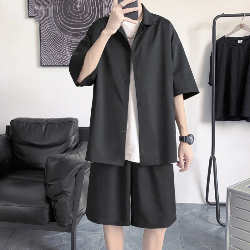 Men's Short-Sleeve Ice Silk Shirt & Shorts Suit