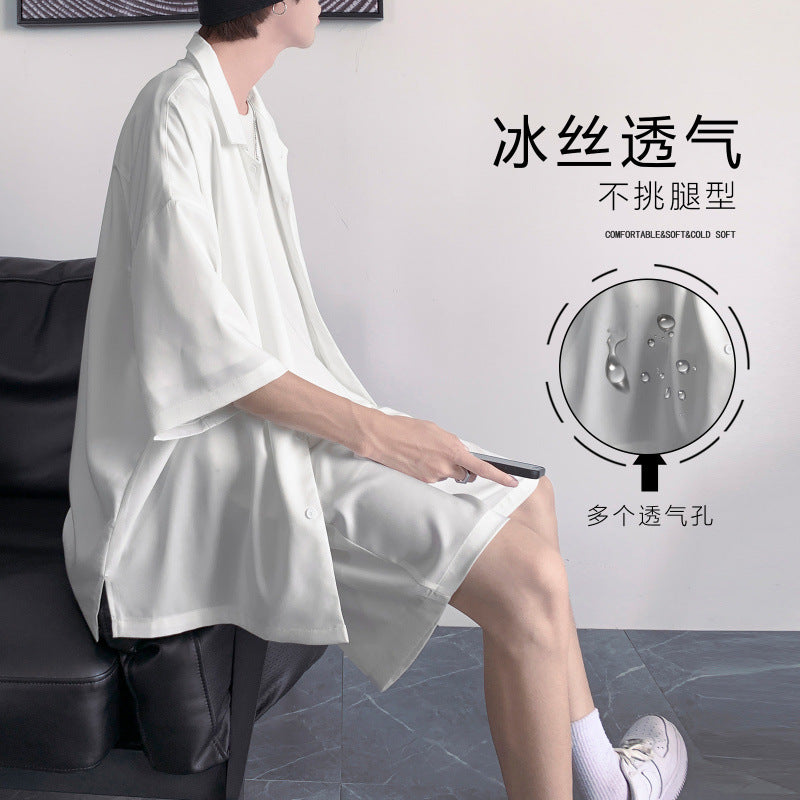 Men's Short-Sleeve Ice Silk Shirt & Shorts Suit