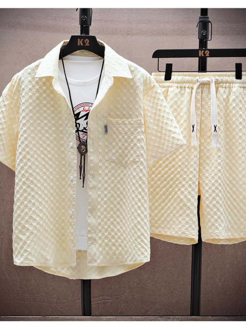 Men's Thin Silk Short-Sleeve T-Shirt & Shorts Suit