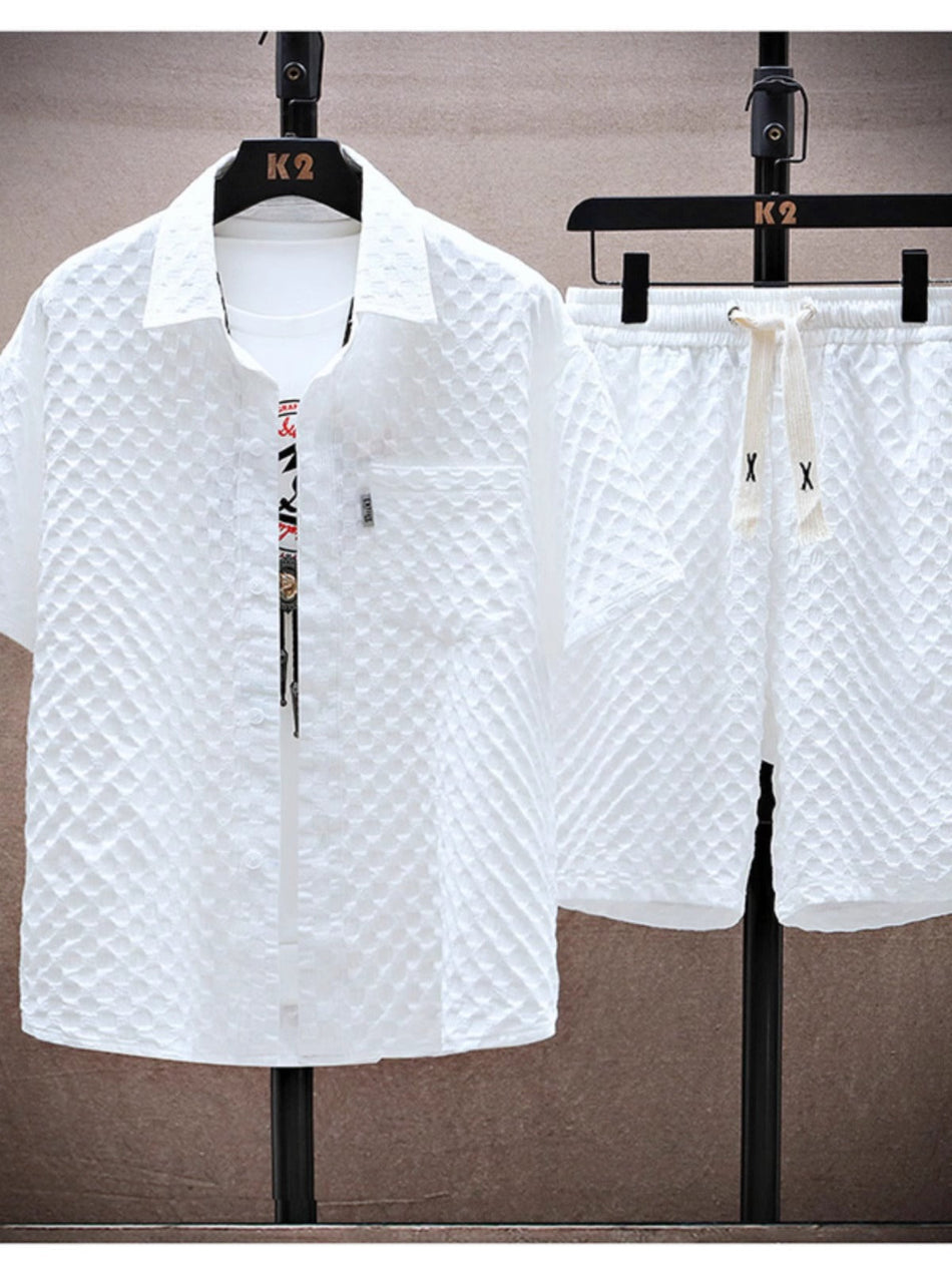 Men's Thin Silk Short-Sleeve T-Shirt & Shorts Suit