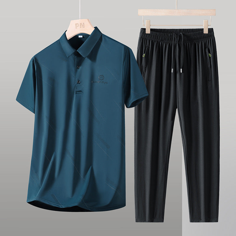Men's Ice Silk Short-Sleeve T-Shirt & Pants Casual Set