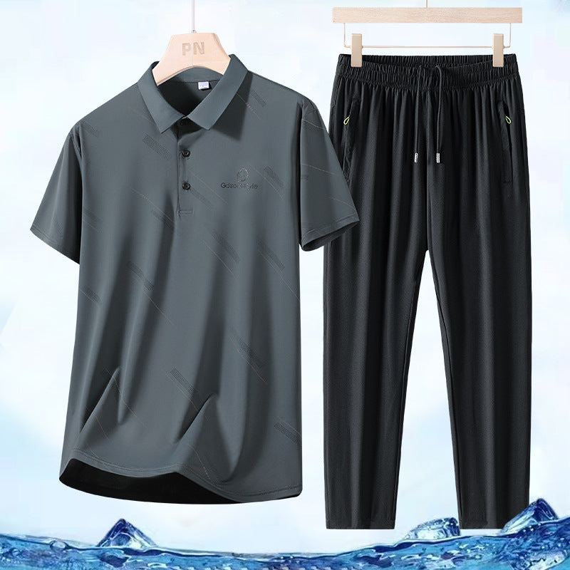 Men's Ice Silk Short-Sleeve T-Shirt & Pants Casual Set