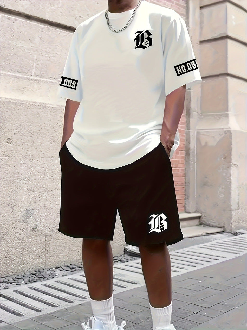 Men's Striped Short-Sleeve T-Shirt & Shorts Suit