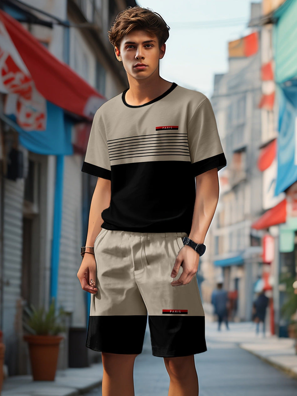 Men's Striped Short-Sleeve T-Shirt & Shorts Suit