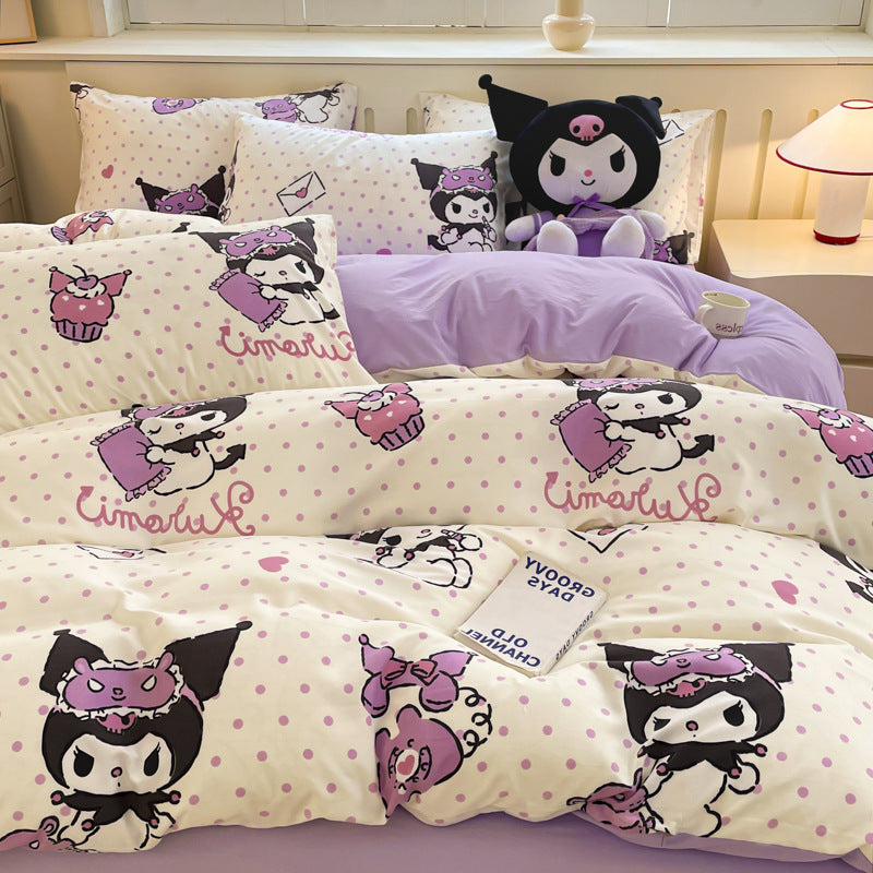 Cartoon Washed Cotton Four-Piece Bedding Set, Dormitory