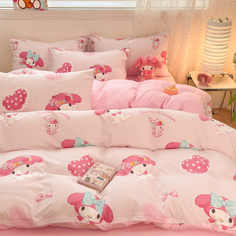 Cartoon Washed Cotton Four-Piece Bedding Set, Dormitory