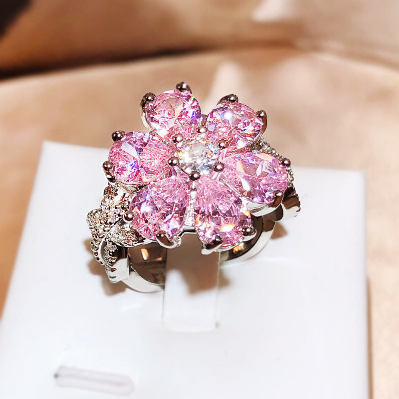Women's Pink Heart-Shaped Zircon Ring in Copper