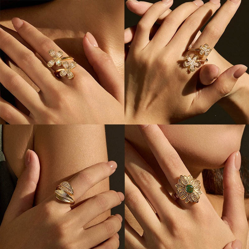 Women's Vintage Floral Open Ring with Zircon Detail