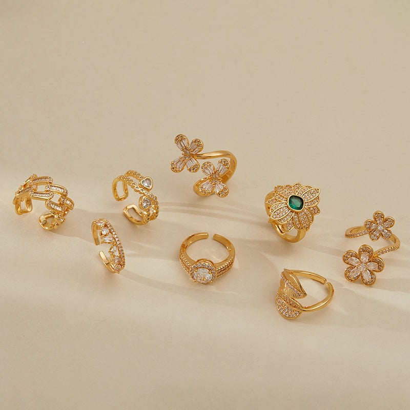 Women's Vintage Floral Open Ring with Zircon Detail