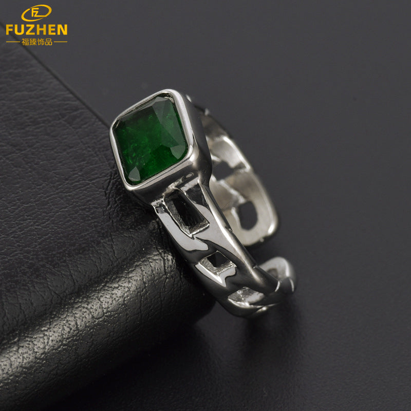 Women's Green Zircon Open Ring with Gold-Tone Finish