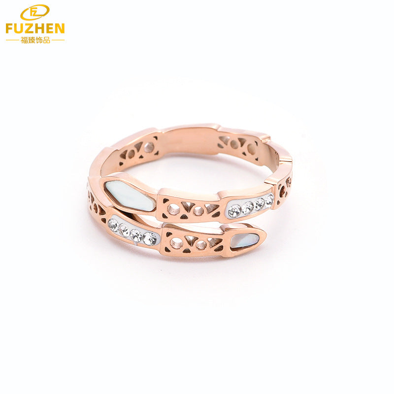 Women's Irregular Snake-Shaped Mother-of-Pearl Ring