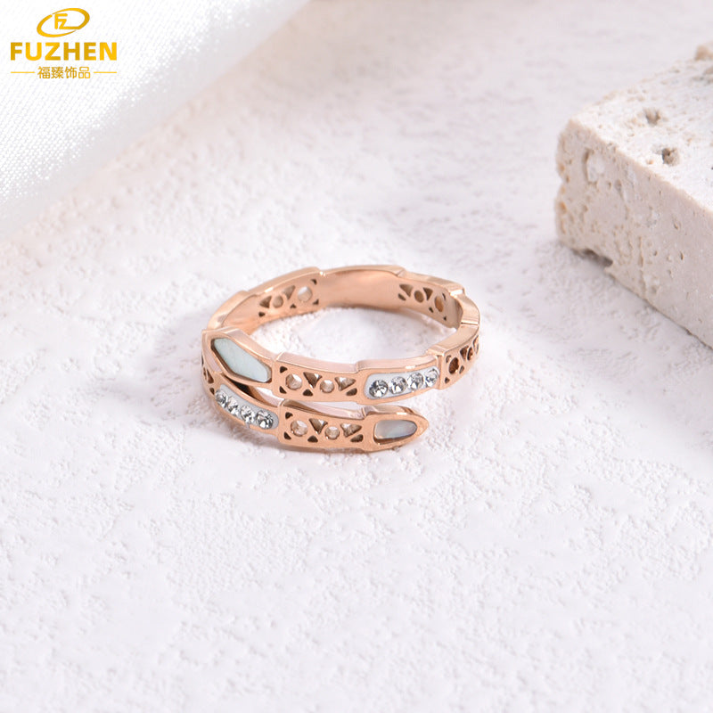 Women's Irregular Snake-Shaped Mother-of-Pearl Ring