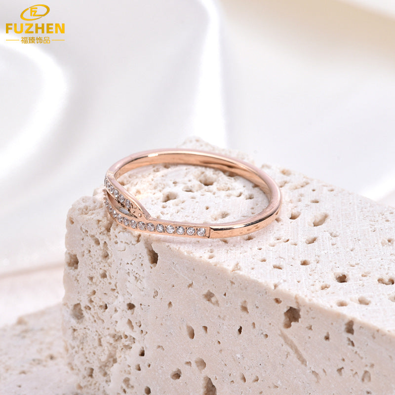 Women's Geometric Zircon Stainless Steel Ring