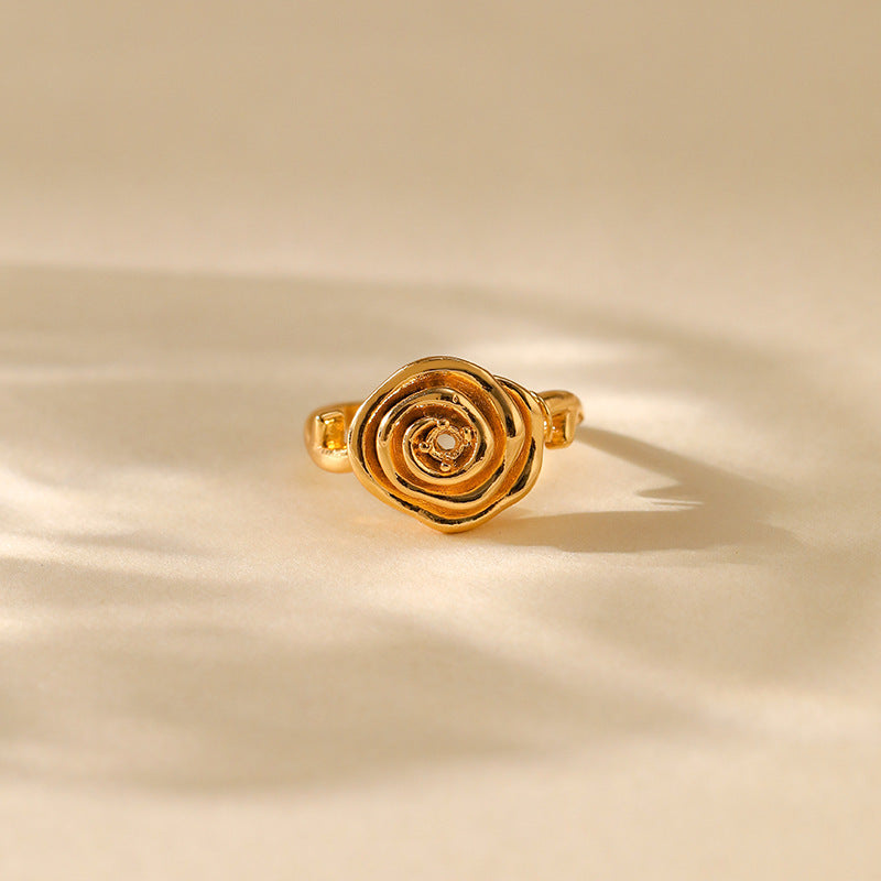 French Retro Rose Flower Adjustable Ring for Women