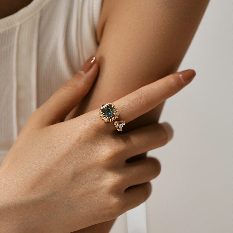 Adjustable Asymmetric Square Zircon Ring for Women