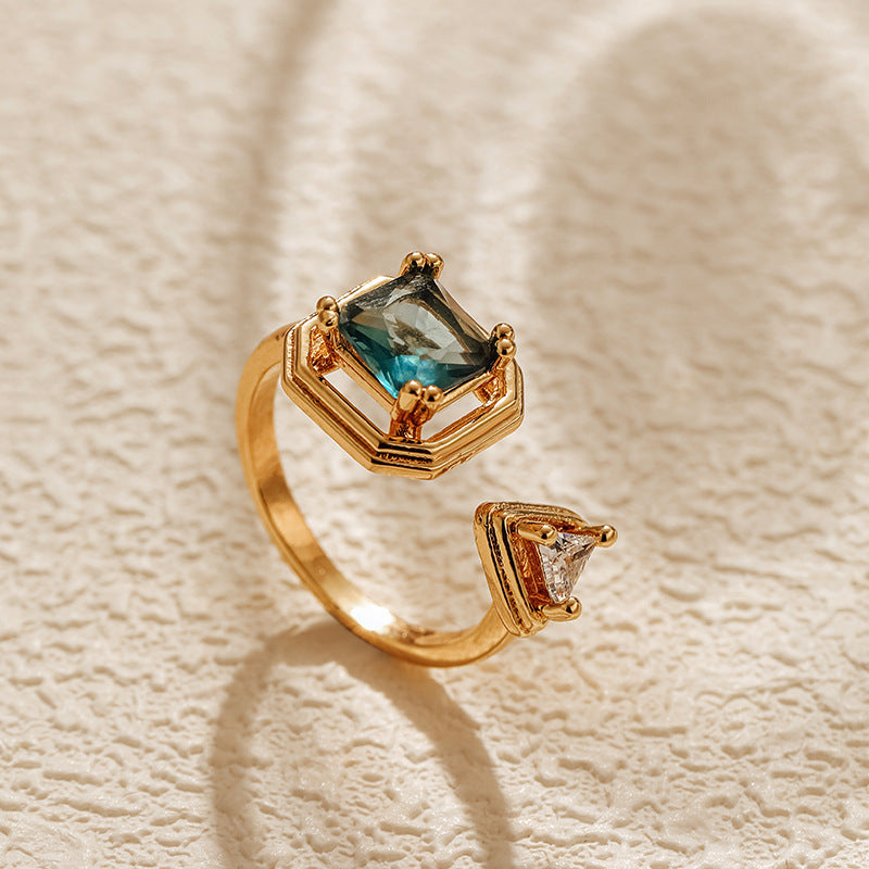Adjustable Asymmetric Square Zircon Ring for Women