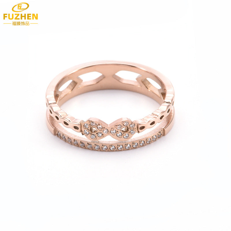 Women's Bow Zircon Stainless Steel Double-Layer Ring