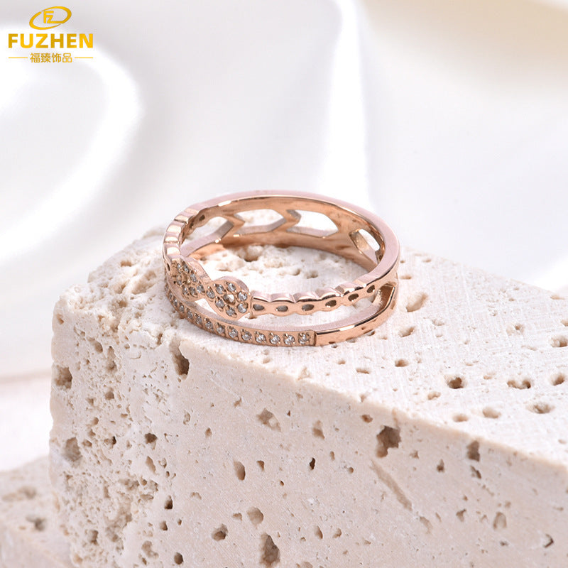 Women's Bow Zircon Stainless Steel Double-Layer Ring