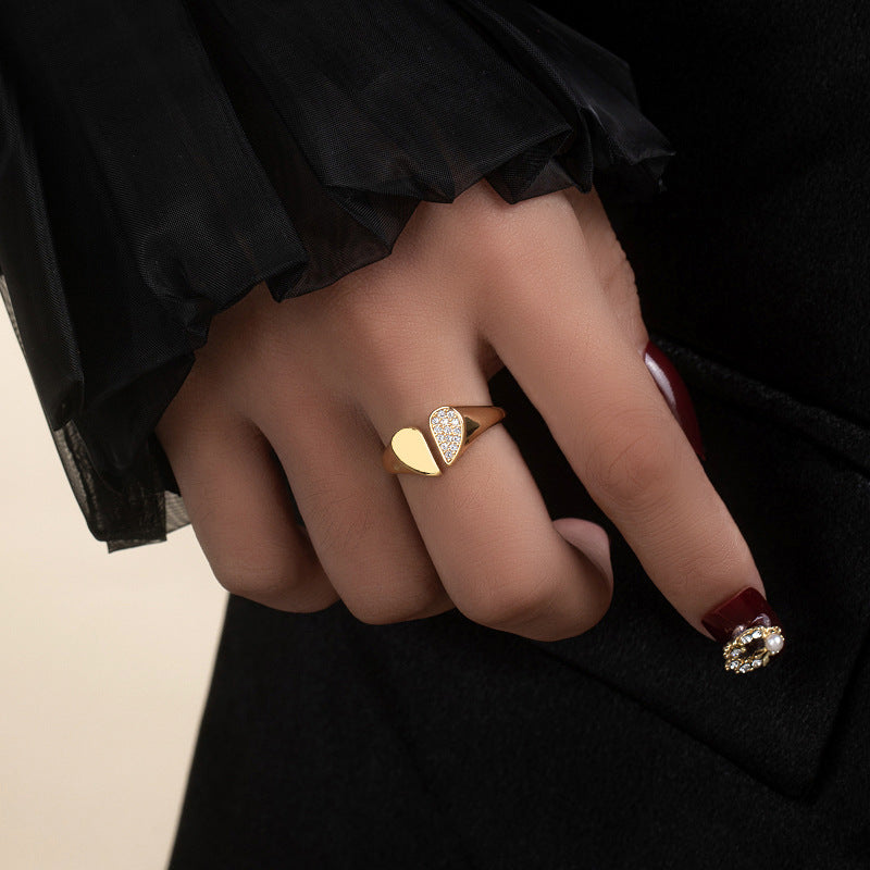 Asymmetric Heart Open Ring for Women with Gold Finish