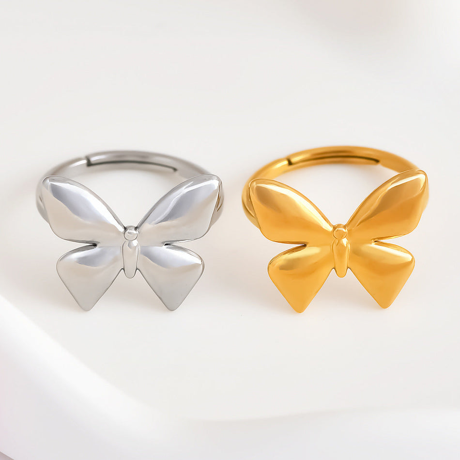 Minimalist Bow Stainless Steel Ring with Gold Finish