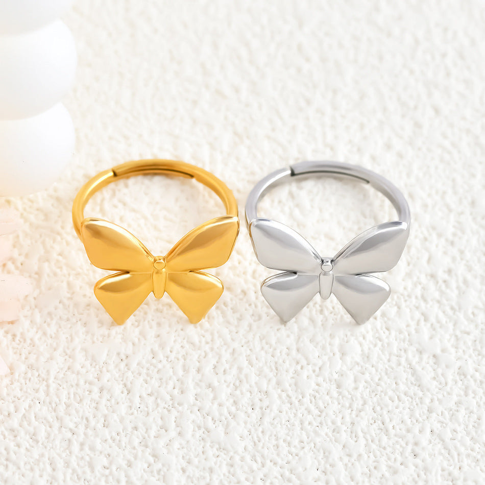 Minimalist Bow Stainless Steel Ring with Gold Finish