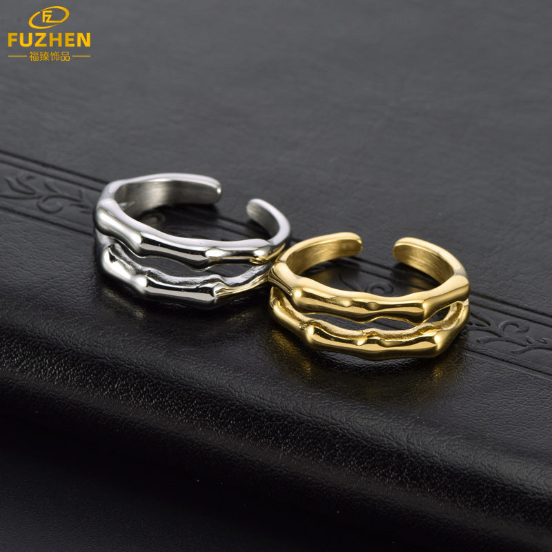 Women's Double-Layer Bamboo Knot Stainless Steel Ring