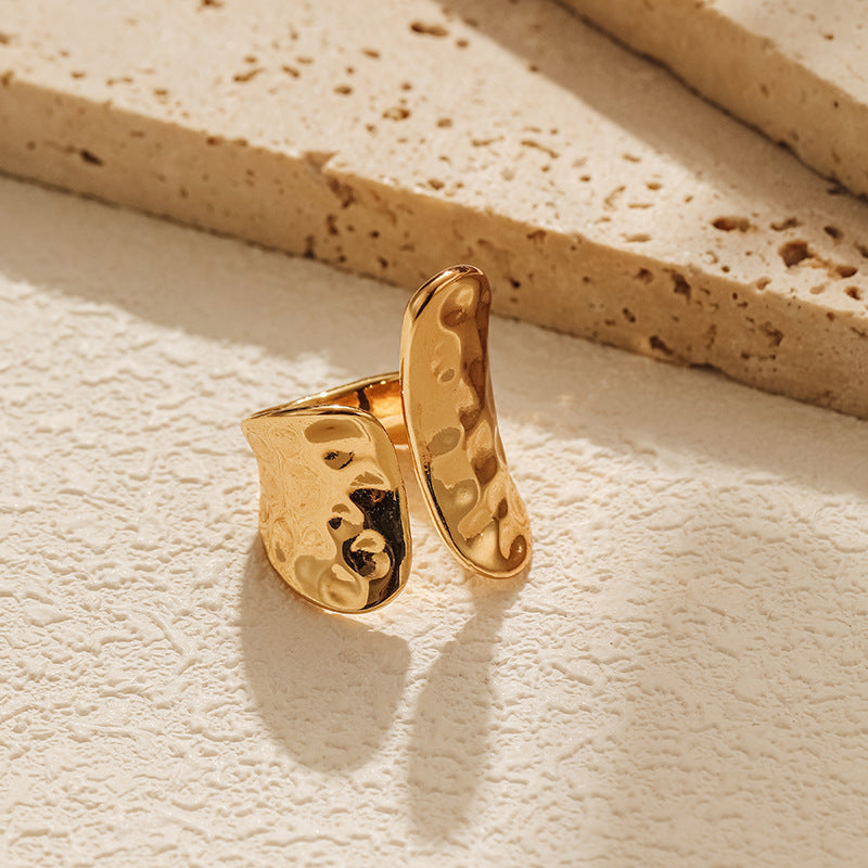 Asymmetrical Vintage Open Ring with 18K Gold-Plated Finish for