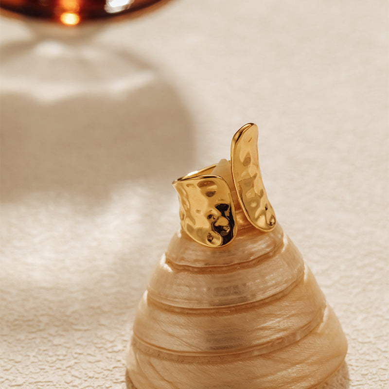 Asymmetrical Vintage Open Ring with 18K Gold-Plated Finish for