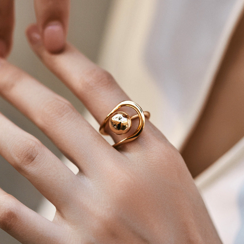 Geometric Metal Ball Open Ring with Adjustable Fit for Women