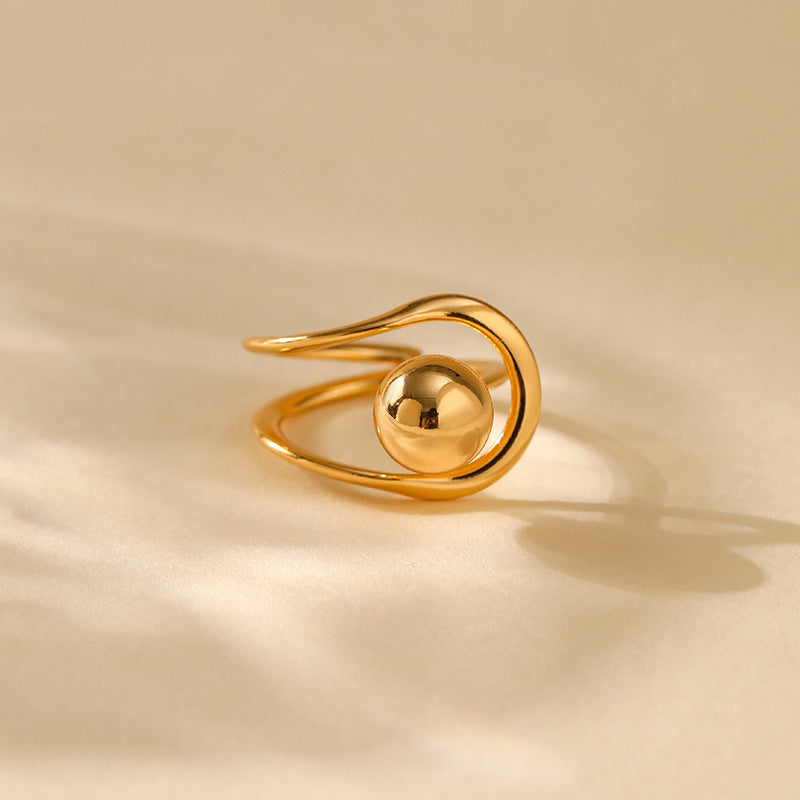Geometric Metal Ball Open Ring with Adjustable Fit for Women