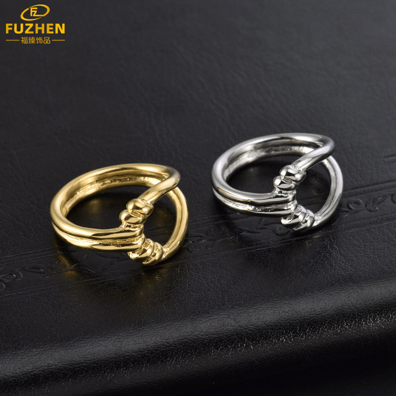 Asymmetrical Hollow Knot Stainless Steel Ring for Women