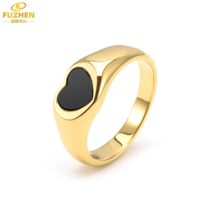 Black Heart Titanium Steel Ring for Women with Minimalist Design