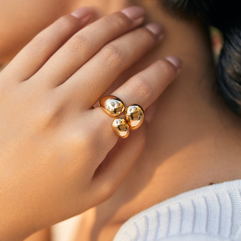 Heavy Metal Geometric Open Ring with Adjustable Fit for Women