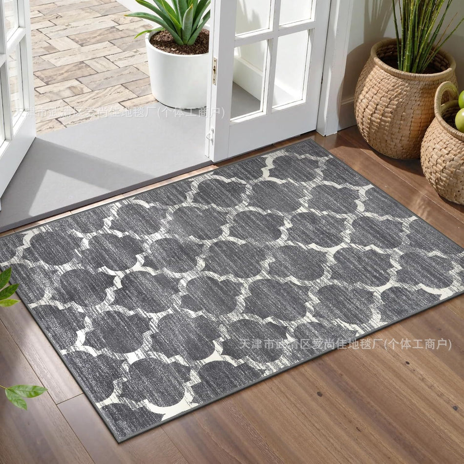 Moroccan Diamond Faux Cashmere Door Mat, Water-Absorbent