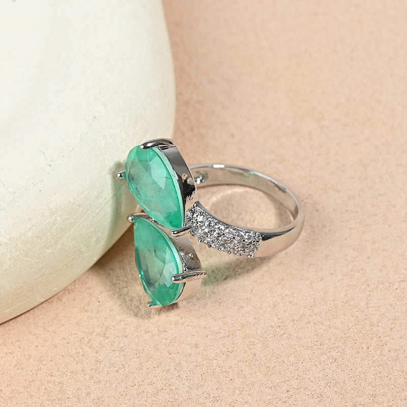Green Zircon Open Ring for Women with Minimalist Light-Luxury