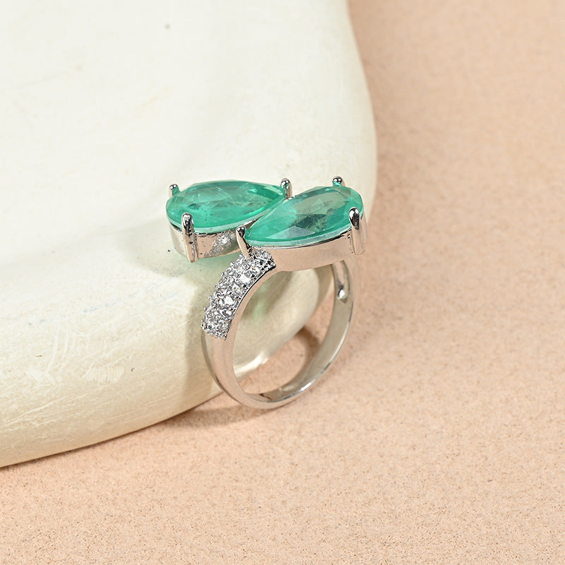Green Zircon Open Ring for Women with Minimalist Light-Luxury