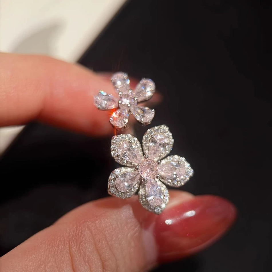 Pink Zircon Double-Flower Ring for Women