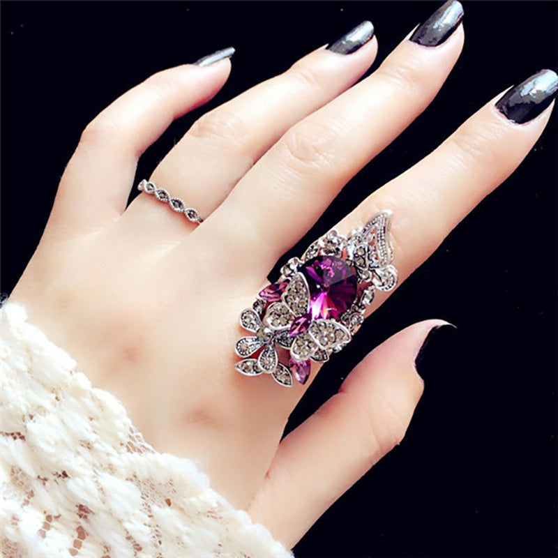 Crystal Butterfly Ring Set for Women