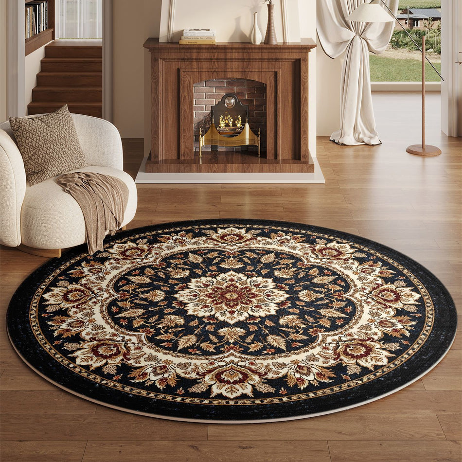 Bohemian Round Floral Carpet, Retro Light Luxury Belgian Velvet