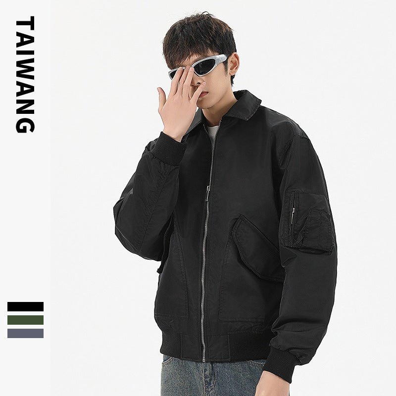 Men's Nylon Lapel Jacket Loose Fit Casual Workwear Coat