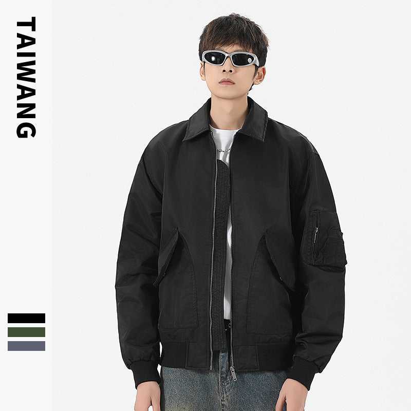 Men's Nylon Lapel Jacket Loose Fit Casual Workwear Coat