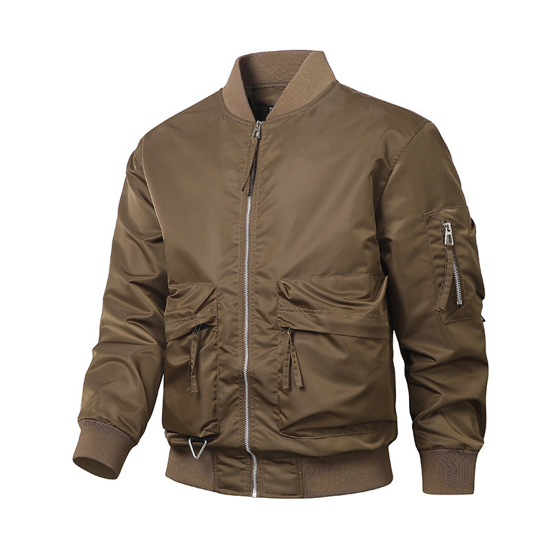 Men's Nylon Bomber Jacket Stand Collar Aviator Coat